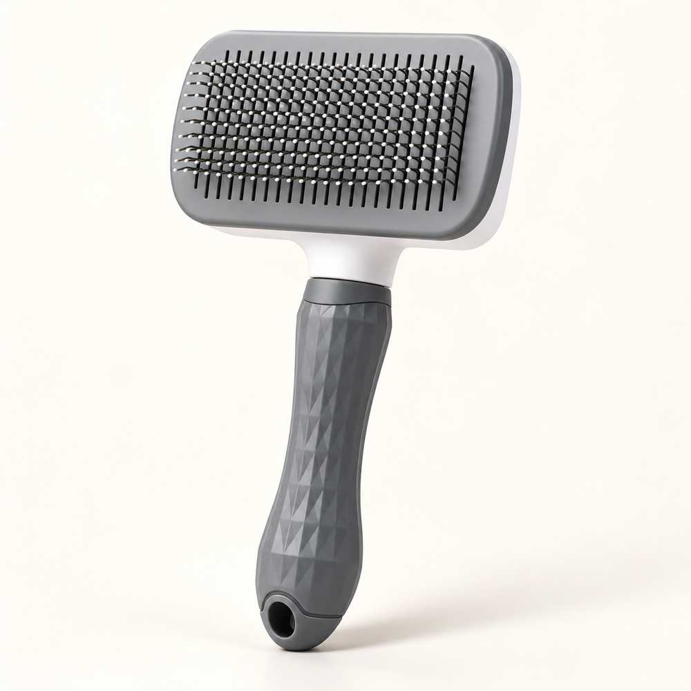 gray FurEase self-cleaning grooming brush